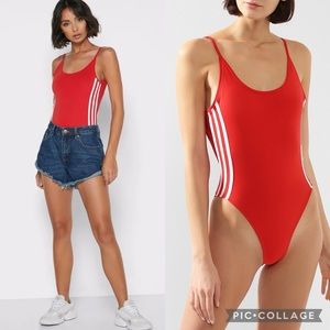 adidas Red Bodysuit with White Stripes